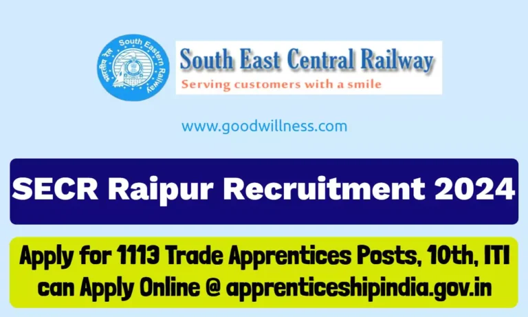 South East Central Railway (SECR) Raipur Recruitment 2024, Apply for 1113 Trade Apprentices Posts