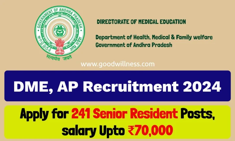 Directorate of Medical Education, AP Recruitment 2024 : Apply Online For Senior Resident Posts