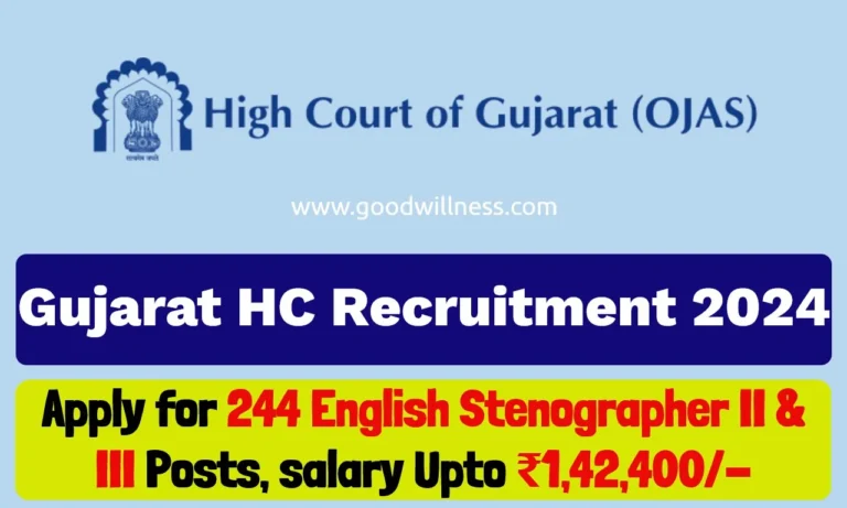 Gujarat High Court Recruitment 2024 | Apply Online for 244 English Stenographer II & III Posts