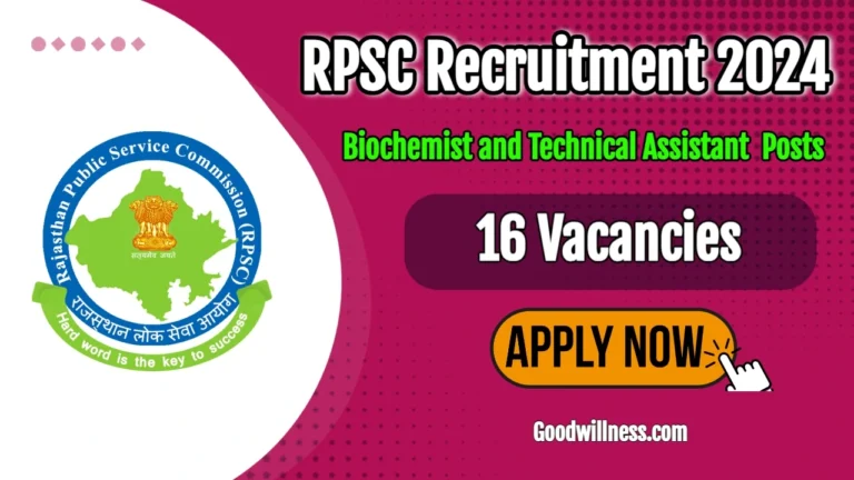Rajasthan PSC Biochemist Recruitment 2024 | RPSC Invite Biochemist and Technical Assistant Vacancy