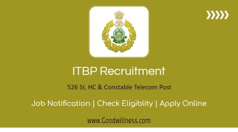 ITBF Police Head Constable Recruitment 2024 | Apply 526 SI, HC and Constable Telecom Positions, From 15th Nov 2024
