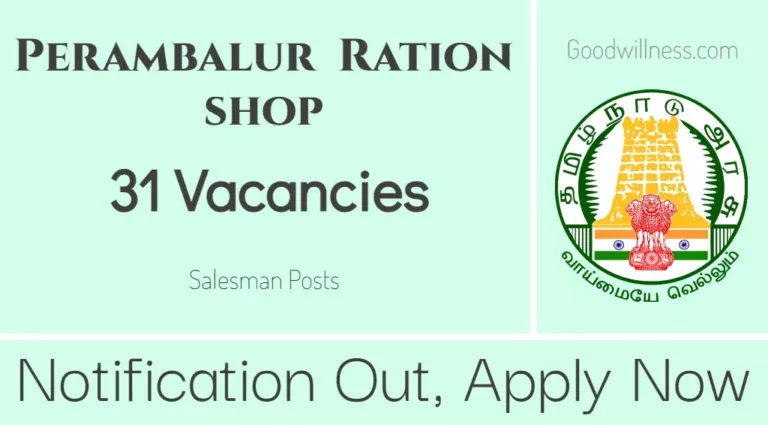 Perambalur Co-operative Ration shop Recruitment 2024 | Apply Online 31 Salesman Job Vacancy
