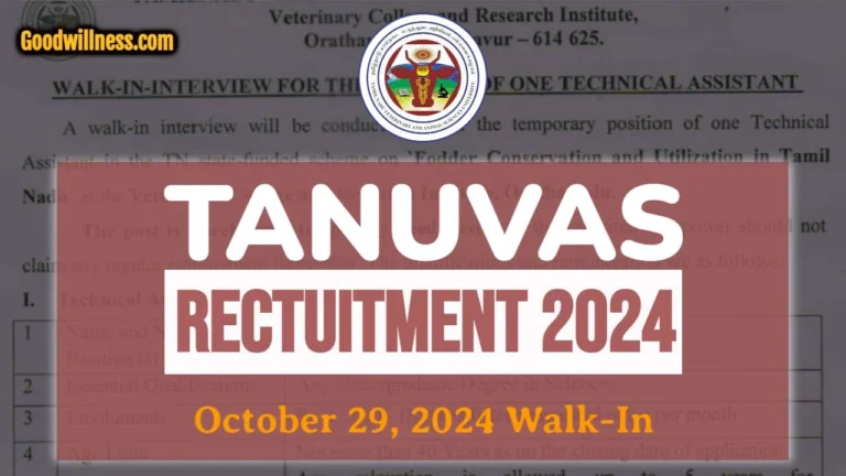 TANUVAS Thanjavur Notification 2024 | Apply Walk-In Technical Assistant Vacancy