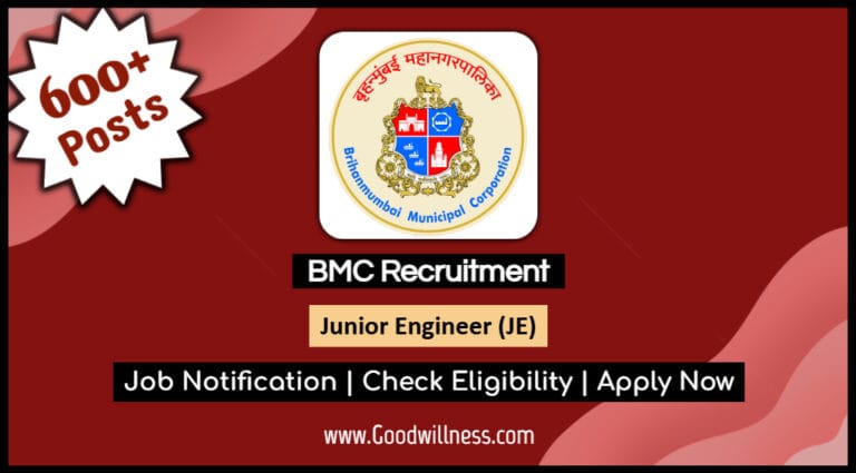 Brihanmumbai Municipal Corporation Recruitment 2025: Apply 600+ Junior Engineer (JE), Salary up to Rs.1,32,300/- PM