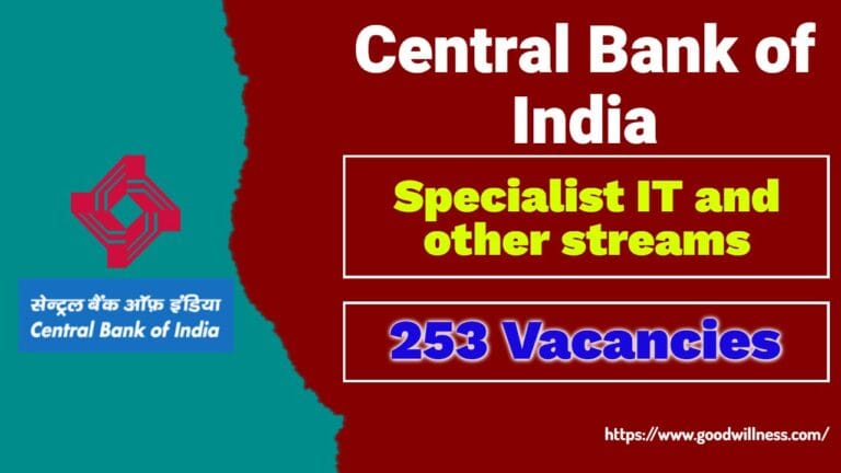 Central Bank of India Recruitment 2025: Apply Now 253 Specialist Officers IT and other streams Position