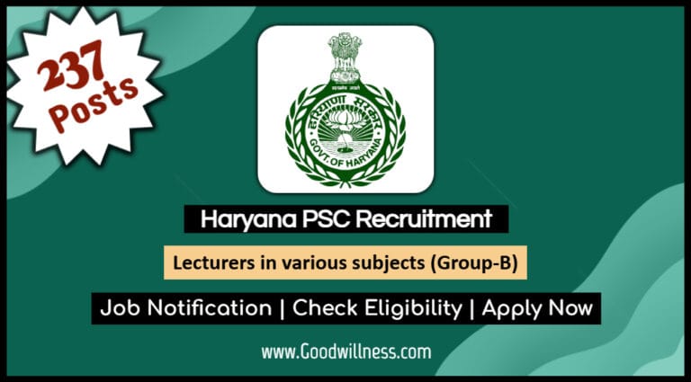 Haryana PSC Recruitment 2025: Apply Now 237 Lecturers in various subjects (Group-B) Post