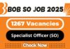 Bank of Baroda SO Job Recruitment 2025 | BOB Invites 1267 Specialist Officer (SO) Vacancy, Apply Now