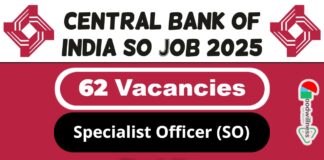 Central Bank of India SO Job Recruitment 2025 | Central Bank Invites 62 Specialist Officers in (IT) Post