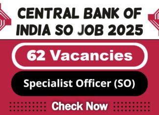 Central Bank of India SO Job Recruitment 2025 | Central Bank Invites 62 Specialist Officers in (IT) Post