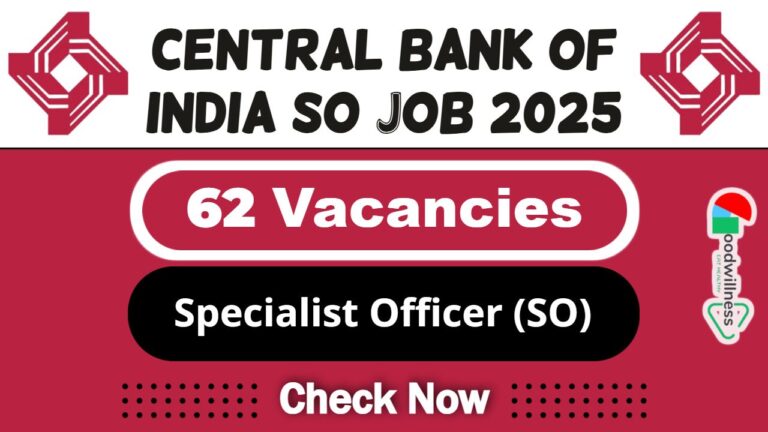 Central Bank of India SO Job Recruitment 2025 | Central Bank Invites 62 Specialist Officers in (IT) Post