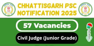 Chhattisgarh PSC Job Recruitment 2025 | CGPSC Invites 57 Civil Judge (Junior Grade) Vacancy