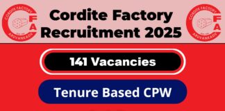 Cordite Factory Aruvankadu Recruitment 2025: Apply Now 141 CPW AOCP trade post