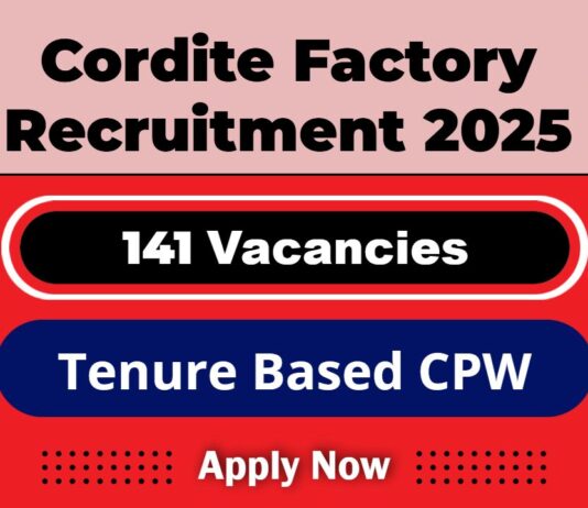 Cordite Factory Aruvankadu Recruitment 2025: Apply Now 141 CPW AOCP trade post