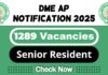 DME Andhra Pradesh Job Recruitment 2025 | DME AP Invites 1289 Senior Resident Vacancy, Apply Now