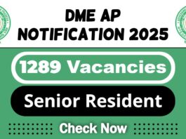 DME Andhra Pradesh Job Recruitment 2025 | DME AP Invites 1289 Senior Resident Vacancy, Apply Now
