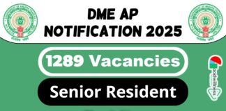 DME Andhra Pradesh Job Recruitment 2025 | DME AP Invites 1289 Senior Resident Vacancy, Apply Now
