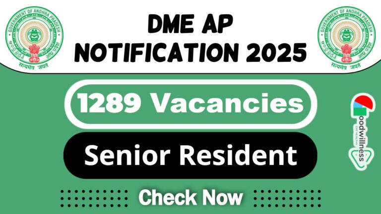 DME Andhra Pradesh Job Recruitment 2025 | DME AP Invites 1289 Senior Resident Vacancy, Apply Now