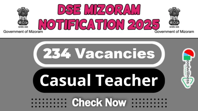 Directorate of Secondary Education Mizoram Job 2025 | DSE Mizoram Invites 234 Casual Teacher Vacancy