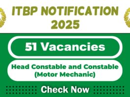 ITBP Job Recruitment 2025: Apply Now 50 Head Constable and Constable (Motor Mechanic) Post