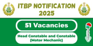 ITBP Job Recruitment 2025: Apply Now 50 Head Constable and Constable (Motor Mechanic) Post