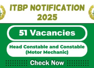 ITBP Job Recruitment 2025: Apply Now 50 Head Constable and Constable (Motor Mechanic) Post
