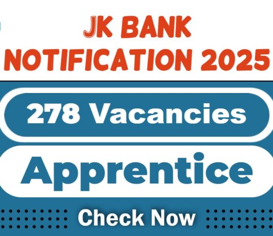 JK Bank Job Recruitment 2025: Apply Now 278 Apprentice Vacancy