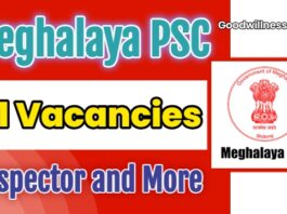 Meghalaya PSC Job Recruitment 2025: Apply Now 61 Inspector, Primary Investigator Post