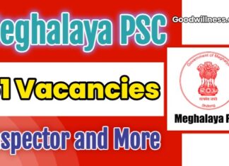 Meghalaya PSC Job Recruitment 2025: Apply Now 61 Inspector, Primary Investigator Post