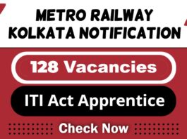 Metro Railway Kolkata Job Recruitment 2025: Apply Now 128 ITI Apprentice Vacancies