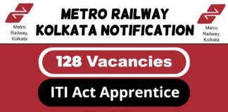 Metro Railway Kolkata Job Recruitment 2025: Apply Now 128 ITI Apprentice Vacancies