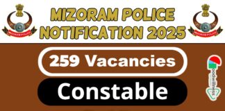 Mizoram Police Job Recruitment 2025 | Mizoram Police Invites 259 Constable (UB, AB, Mechanic) Vacancy