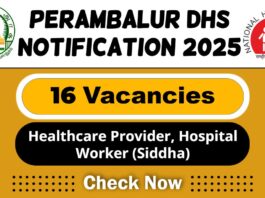 Perambalur DHS Job Recruitment 2025: 16 Healthcare Provider, Hospital Worker (Siddha) Post