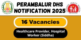 Perambalur DHS Job Recruitment 2025: 16 Healthcare Provider, Hospital Worker (Siddha) Post