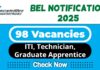 BEL Apprentice Job Recruitment 2025 | BEL Invites 98 ITI, Technician, Graduate Apprentice Vacancy, Apply Now