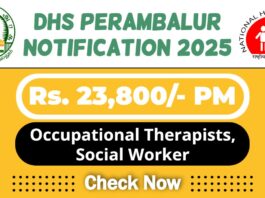 DHS Perambalur Job Recruitment 2025 | DHS Perambalur Invites Therapist, Social Worker Post