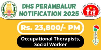 DHS Perambalur Job Recruitment 2025 | DHS Perambalur Invites Therapist, Social Worker Post