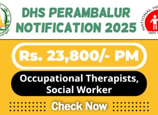 DHS Perambalur Job Recruitment 2025 | DHS Perambalur Invites Therapist, Social Worker Post