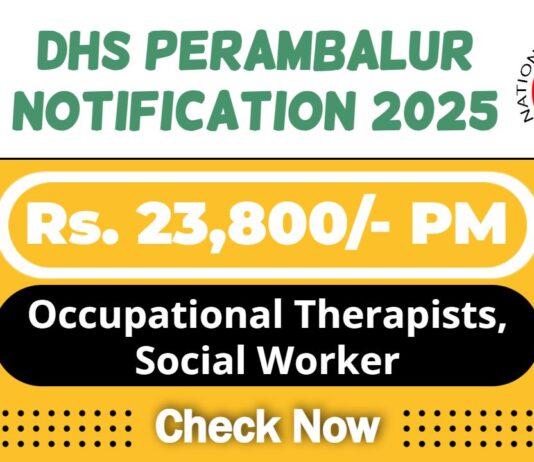 DHS Perambalur Job Recruitment 2025 | DHS Perambalur Invites Therapist, Social Worker Post