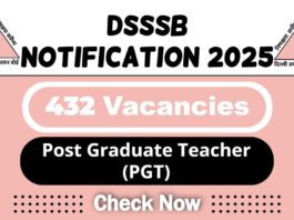 DSSSB Job Recruitment 2025 | DSSSB Invites 432 Post Graduate Teacher Vacancy