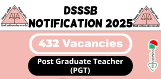 DSSSB Job Recruitment 2025 | DSSSB Invites 432 Post Graduate Teacher Vacancy