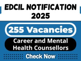 EdCIL India Limited Job Notification 2025 | EdCIL Invites 255 Career and Mental Health Counsellors Post