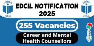 EdCIL India Limited Job Notification 2025 | EdCIL Invites 255 Career and Mental Health Counsellors Post