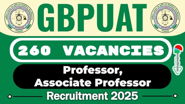 GBPUAT Recruitment 2025 | 260 Professor, Associate Professor Vacancy, Salary Up to Rs. 1,44,200/-