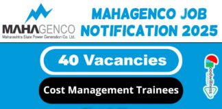 MAHAGENCO Job Recruitment 2025 | MAHAGENCO Invites 40 Cost Management Trainee Post