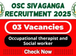 OSC Sivaganga Job Recruitment 2025 | OSC sivaganga Invites Occupational therapist and Social worker Post