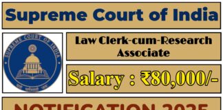 Supreme Court of India (SCI) Notification 2025 | SCI Invites 90 Law Clerk-cum-Research Associates Post