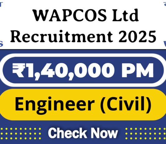 WAPCOS Limited Job Recruitment 2025 | WAPCOS Invites 29 Engineer (Civil) Vacancy, Apply Now