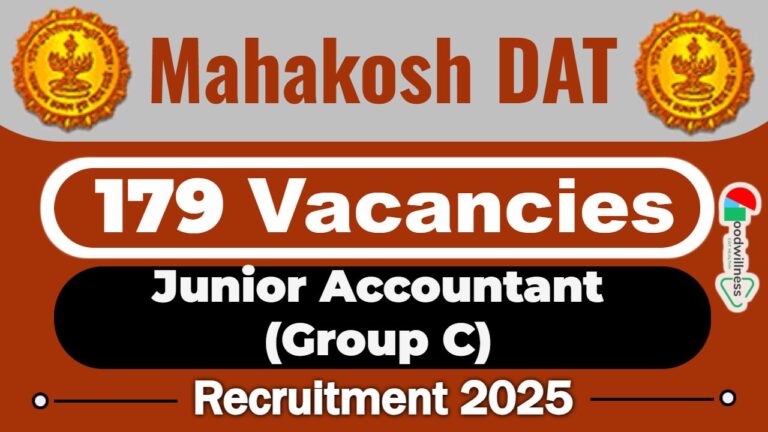 Mahakosh DAT Recruitment 2025 | 179 Junior Accountant (Group C) Vacancy, Apply Now